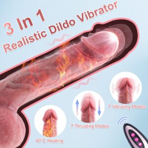 Adult Sex Toys Realistic Dildos - Adult Toys Thrusting Dildo Vibrator with Vibrating & Heating, Sex Toys Soft Silicone Anal Dildos for Clit G-spot Stimulation, Suction Cup Remote Control Dildo, 8.5''