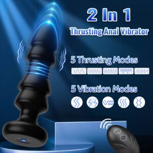 Thrusting Sex Toys Anal Plugs - Anal Toys Sex Toy Remote Control Vibrating Butt Plug G Spot Vibrator, Anal Beads with 5 Vibrating & Thrusting Prostate Massager, Anal Sex Toys for Male and Female