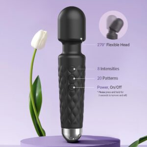 SIKXTOA Vibrator Wand Sex Toys, Female Adult Vibrators for Her, Wand Massager, Clit Stimulator Sex Toy, Dildo, with 8 Speeds of Pleasure & 20 Patterns, Waterproof (Classic Black)