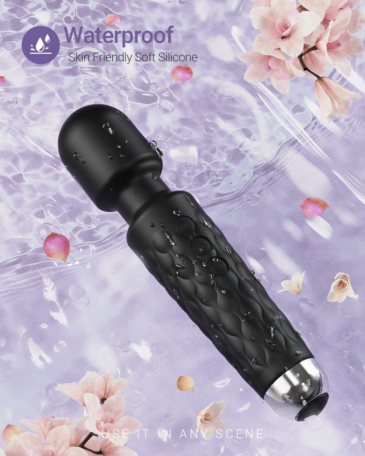 SIKXTOA Vibrator Wand Sex Toys, Female Adult Vibrators for Her, Wand Massager, Clit Stimulator Sex Toy, Dildo, with 8 Speeds of Pleasure & 20 Patterns, Waterproof (Classic Black)