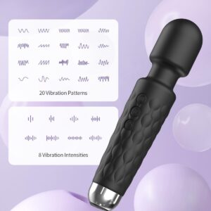 SIKXTOA Vibrator Wand Sex Toys, Female Adult Vibrators for Her, Wand Massager, Clit Stimulator Sex Toy, Dildo, with 8 Speeds of Pleasure & 20 Patterns, Waterproof (Classic Black)