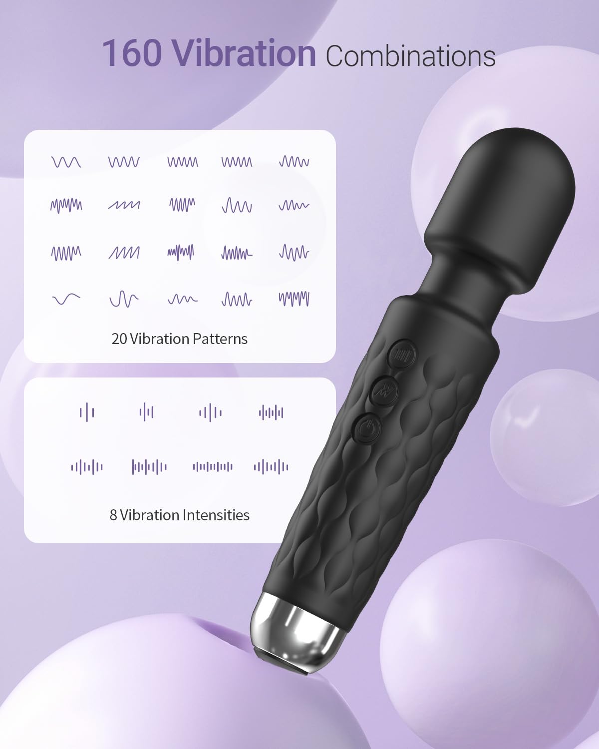 SIKXTOA Vibrator Wand Sex Toys, Female Adult Vibrators for Her, Wand Massager, Clit Stimulator Sex Toy, Dildo, with 8 Speeds of Pleasure & 20 Patterns, Waterproof (Classic Black)