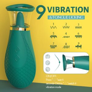 Jesbenna Clitoral Sucking Vibrator Sex Toys, 3 Sucking 9 Licking Modes Nipples Clit Sucker for Quick Orgasm, Tongue Vibrators Adult Toys for Women Couples, Green (S337)