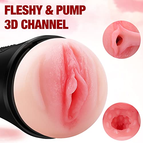 Vibrating Male Masturbator Squeezable Pocket Pussy, Lifelike Textured Vagina, Masturbation Cup with 7.5" Depth, Plump and Soft Fleshy Masturbating Stroker Sex Toy for Men Realistic