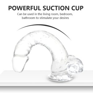 Small Realistic Clear 6 inch Cute Dildo,Adult Sex Toy with Suction Cup Dildo, Suitable for Beginner Women/Men/Gay with thin and slim Poke, can be Use for G-spot and Anal