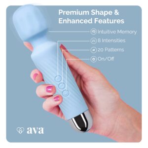 Ava Vibrator Wand Sex Toys [Clit Stimulator Vibrators] Vibrator for Woman | Sex Toy | 4+ Hr Battery | Gifts for Women | 20 Patterns & 8 Speeds of Pleasure | Quiet Adult Sex Toys -Standard - Blue