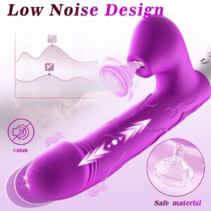 Thrusting Dildo Sucking Rabbit Vibrators for Women, G Spot/Anal Vibrator 10 Thrusting Vibrating and 3 Sucking Modes 3 in 1 Adult Sex Toys