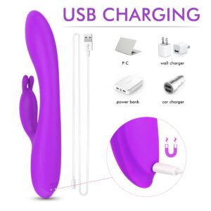 G Spot Rabbit Vibrator with Heating Function and Bunny Ears for Clitoris G-spot Stimulation,Waterproof Dildo with 9 Powerful Vibrations Dual Motor Stimulator for Women or Couple Fun