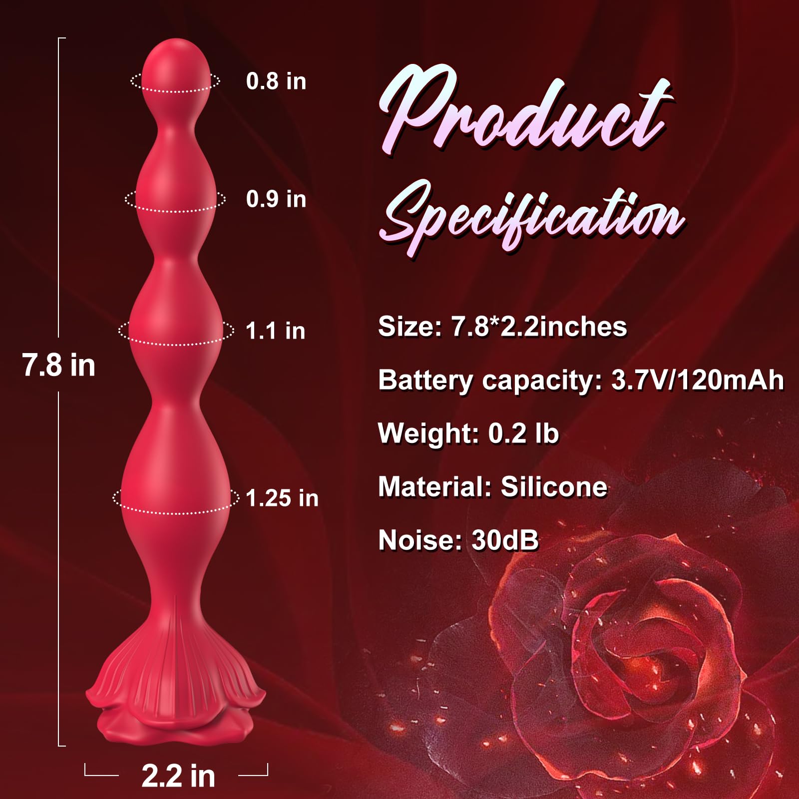 Rose Sex Toy Anal Beads,Vibrating Butt Plug with 9 Modes,Prostate Massager for Women & Men,Waterproof Silicone Rose Toy Sex Stimulator for Adult