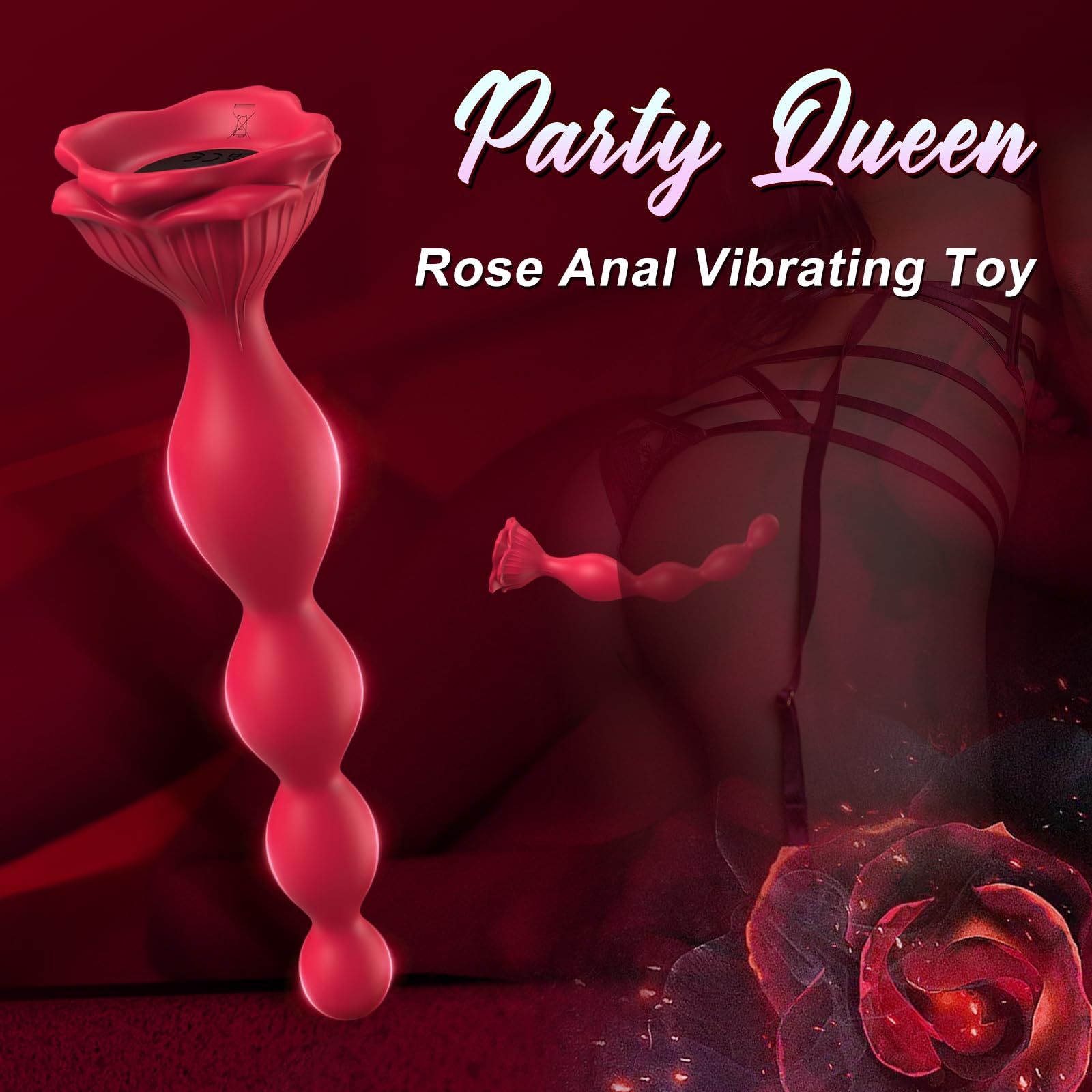 Rose Sex Toy Anal Beads,Vibrating Butt Plug with 9 Modes,Prostate Massager for Women & Men,Waterproof Silicone Rose Toy Sex Stimulator for Adult