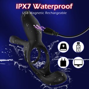 Vibrator for Couple, 3 in 1 Vibrating Cock Ring with 10 Modes, Men's Penis Vibrators, Perineum , G spot, Clitorals Stimulator for Women, Sex Novelties, Adult Sex Toys & Games Black