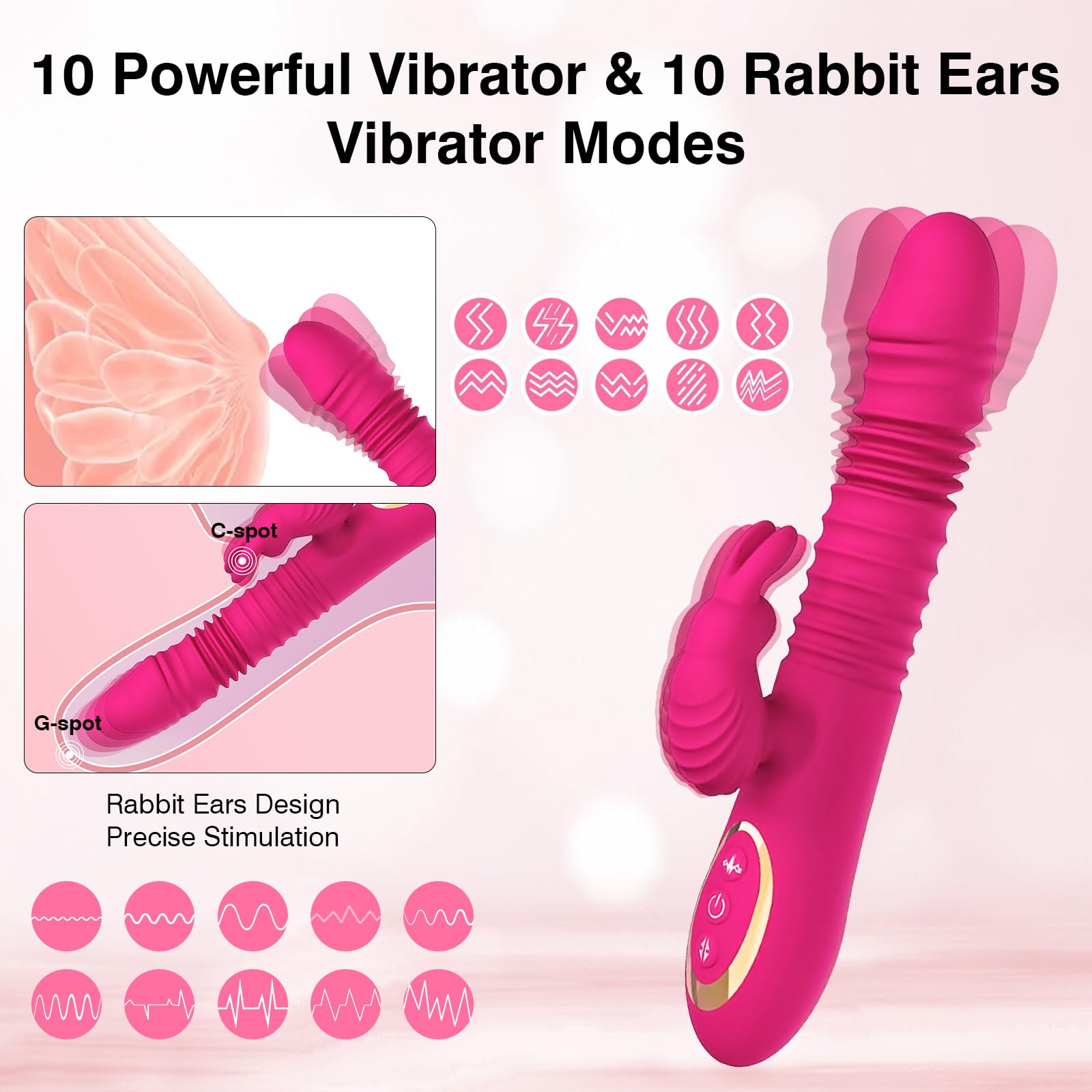 Rabbit Vibrator Dildo for Women Vaginal Health,Realistic Dildo G Spot Vaginal with 5 Thrusting 10 Vibration Realistic Anal Vibrating Clitoral Clit G Stimulation, Heated Adult Sex Toys…