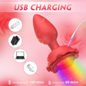 Amortoy Anal Plug Rose Vibrator Couples Sex Toys for Women, Vibrating Butt Plug with 10 Vibrations Adult Toys, Women Sex Toys Anal Vibrators Rose Sex Toy, Light Up Anal Toys Adult Sex Toys & Games