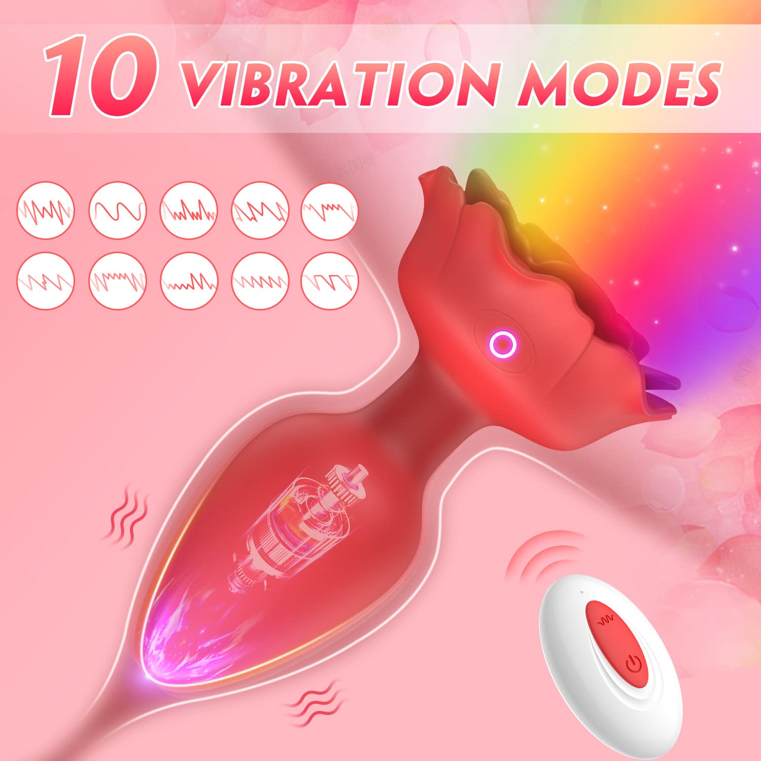 Amortoy Anal Plug Rose Vibrator Couples Sex Toys for Women, Vibrating Butt Plug with 10 Vibrations Adult Toys, Women Sex Toys Anal Vibrators Rose Sex Toy, Light Up Anal Toys Adult Sex Toys & Games