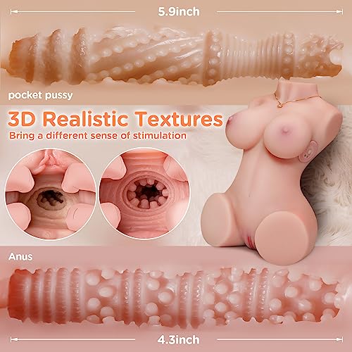 Vibrating Sex Dolls Male Masturbator, Isskis 7.5LB Realistic Torso Sex Doll Toys with 10 Vibration Modes, Automatic Hands Free Stroker 3D Lifelike Butt Pocket Pussy Ass Adult Sex Toys for Men