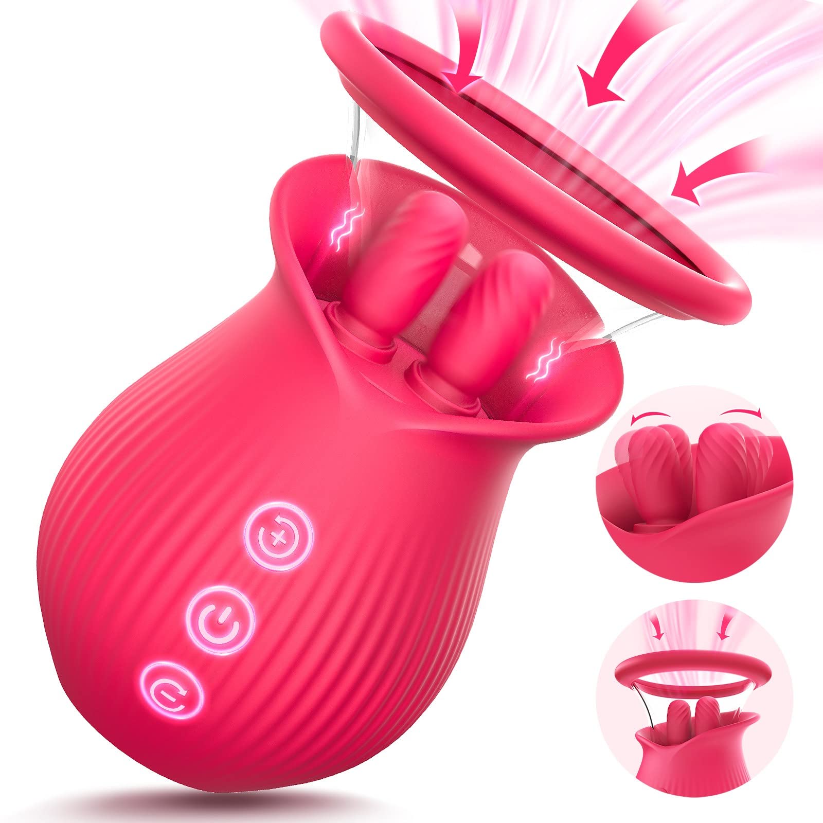 Sex Toys Women Vibrator - 3in1 Rose Sex Toy with 2 Suction Cups, Adult Toys Female Clitoral Nipple Vibrators with 10 Licking Sucking Vibrating, Rose Sex Stimulator Sucker Machine for Woman Couples