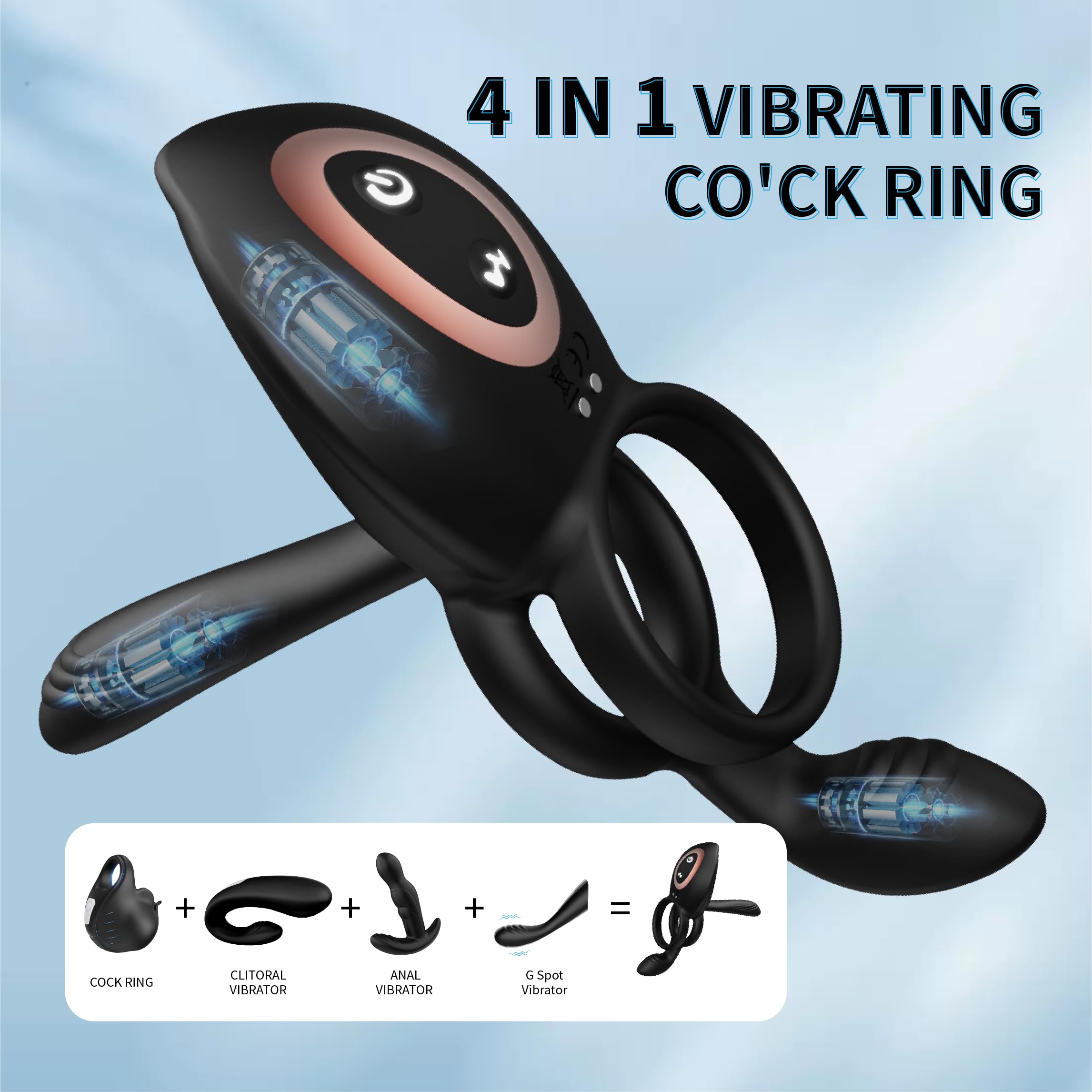 Vibrating Cock Ring with Couple Vibrator,Silicone Penis Ring Mens Vibrator with 9 Modes Vibrating,Male Sex Toy for Harder Stonger G-Spot Clitoral Vibrators,Adult Sex Toys for Men Women Couple