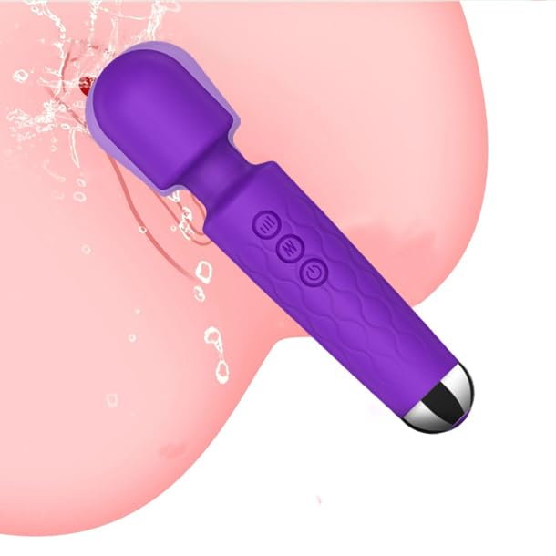 Powerful Vibrator Wand, G Spot Cordless Rechargeable Vibrators with 20 Patterns & 8 Intensity, Quiet Clit Vibrator, Clitoris Stimulation, Dildo, Female Wand Massager for Her Pleasure Adult Toys (A)