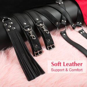 Sex Bondage BDSM Kit Restraints - Couple Sex Toys with Neck to Wrist Behind Back Handcuffs Collar & Blindfold & Whip, Soft Leather Bondage Gear & Accessories, Adult Sex Straps SM Slave Gameplay Tools