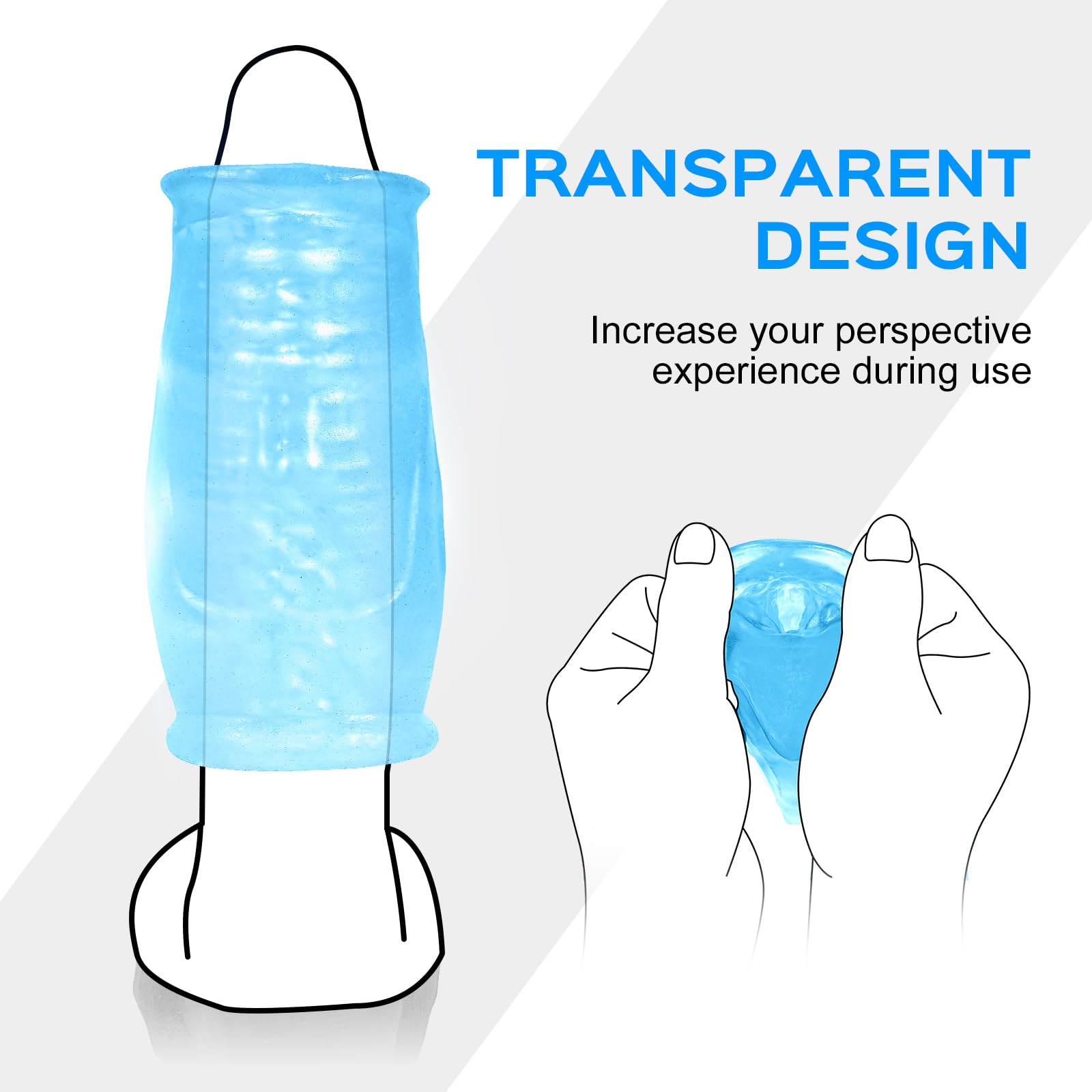 Male Masturbator Pocket Pussy Stroker Sex Adult Toys for Men,Manual Portable Transparent Oral Sex Handjob Glans Training Tool Open-Ended Penis Sleeve with Vagina Textured for Male Blowjob Toy