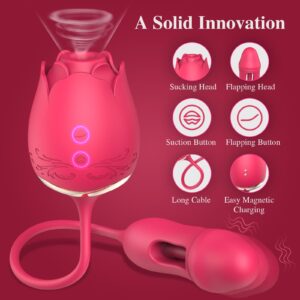 Rose Sex Toys Sucking Vibrator, G Spot Dildo Vibrator for Women with 10 Suctions 10 Flapping Modes, Rose Sex Stimulator Adult Sex Toy, Pink Clit Vibrator