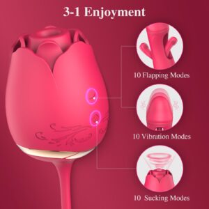 Rose Sex Toys Sucking Vibrator, G Spot Dildo Vibrator for Women with 10 Suctions 10 Flapping Modes, Rose Sex Stimulator Adult Sex Toy, Pink Clit Vibrator