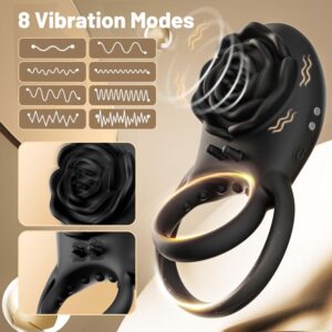 Vibrating Cock Ring Adult Sex Toys for Men, Silicone Penis Ring with Rose Clitoral Vibrator Couples Sex Toys, 8 Vibrations Adult Male Sex Toy Remote Control Vibrators for Men Female Couple Pleasure