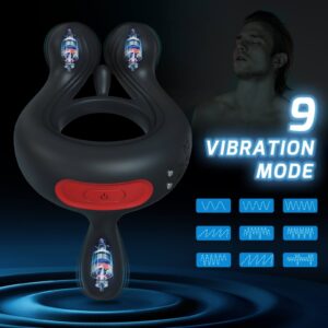 Vibrating Cock Ring 3 Bullets Penis Rings, 9 Vibration Modes Male Sex Toys, Remote Control Clit Stimulator Testicle Stimulation Mens Vibrator Adult Toys for Men Couples (Remote)