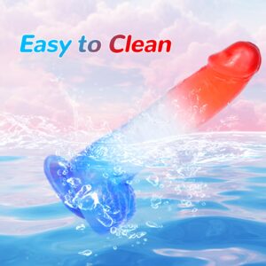 Huge Thick Clear Dildo 2.35" Diameter 11" Long, XL Big Fat G Spot Anal Dildos with Strong Suction Cup, Red Blue Jelly Soft Real Dildo Women Couples Male Adult Sex Toys, Strap On Penis Female Sex Toy