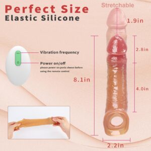 Vibrating Penis Sleeve Extender with Remote Control - 10 Modes, Cock Ring, for Men & Couples