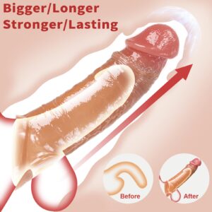 Vibrating Penis Sleeve Extender with Remote Control - 10 Modes, Cock Ring, for Men & Couples