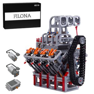 FILONA V8 Engine Building Kit That Runs, OHV V8 General Motors Engine Building Blocks Set for Kids & Adults, MOC Motors Construction Toy (2106+ Pieces