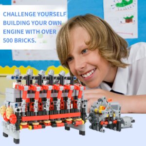 6 Cylinder L6 Engine Model Building kit Set Hobby DIY STEM Toy for Kids & Adults with Guide 500+ Pieces, Toy Building Set, Build Your own Engine That Runs, Mini Engine