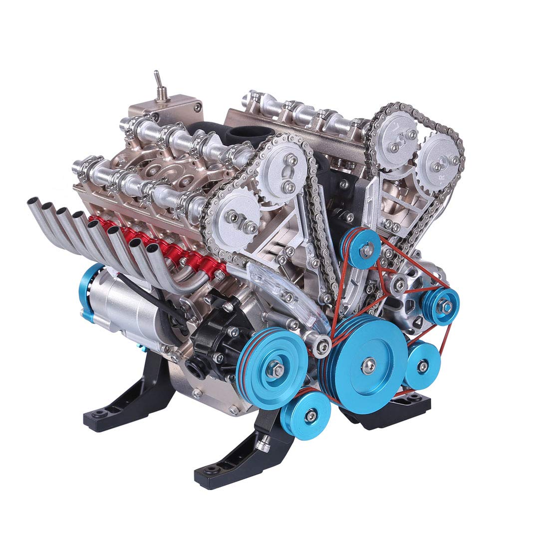 AMOC TECHING V8 Engine Model Kit, 500+Pcs 1:3 DIY Metal Simulation Mechanical Car Engine for Science Enthusiasts and Adults