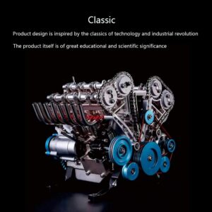 AMOC TECHING V8 Engine Model Kit, 500+Pcs 1:3 DIY Metal Simulation Mechanical Car Engine for Science Enthusiasts and Adults