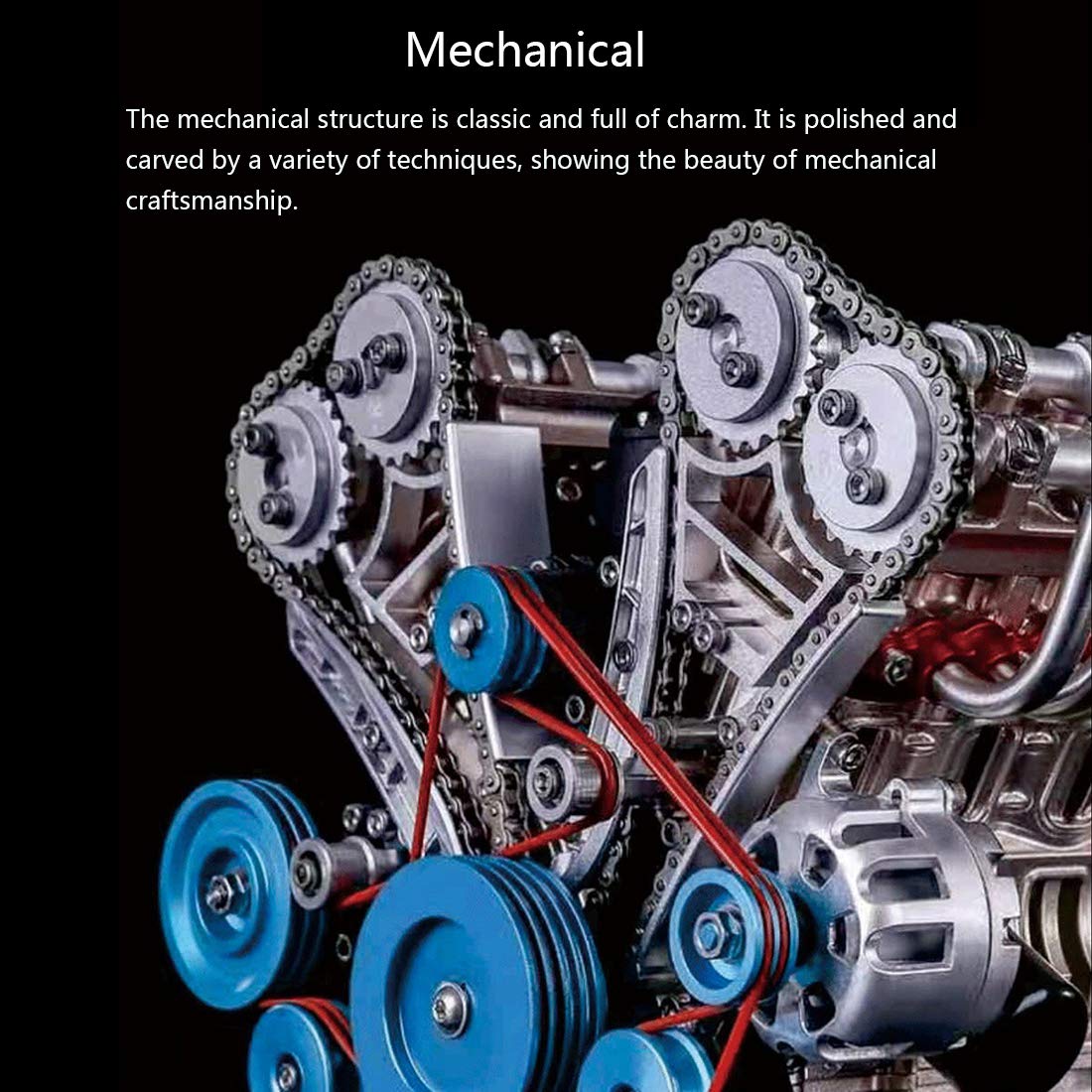 AMOC TECHING V8 Engine Model Kit, 500+Pcs 1:3 DIY Metal Simulation Mechanical Car Engine for Science Enthusiasts and Adults