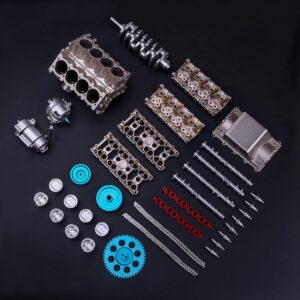 AMOC TECHING V8 Engine Model Kit, 500+Pcs 1:3 DIY Metal Simulation Mechanical Car Engine for Science Enthusiasts and Adults