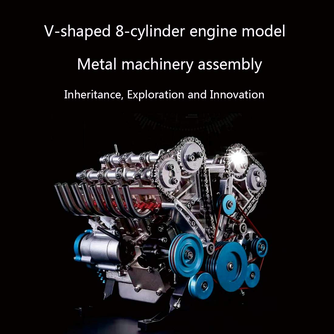 AMOC TECHING V8 Engine Model Kit, 500+Pcs 1:3 DIY Metal Simulation Mechanical Car Engine for Science Enthusiasts and Adults