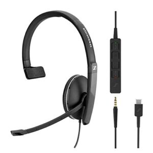 sennheiser sc 135 usb-c (508355) - single-sided (monaural) headset for business professionals | with hd stereo sound, noise-canceling microphone, & usb-c connector (black)