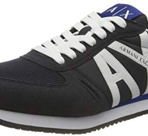 A|X Armani Exchange Men's Low-top Sneakers, Navy + Optical White, 8