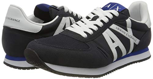 A|X Armani Exchange Men's Low-top Sneakers, Navy + Optical White, 8