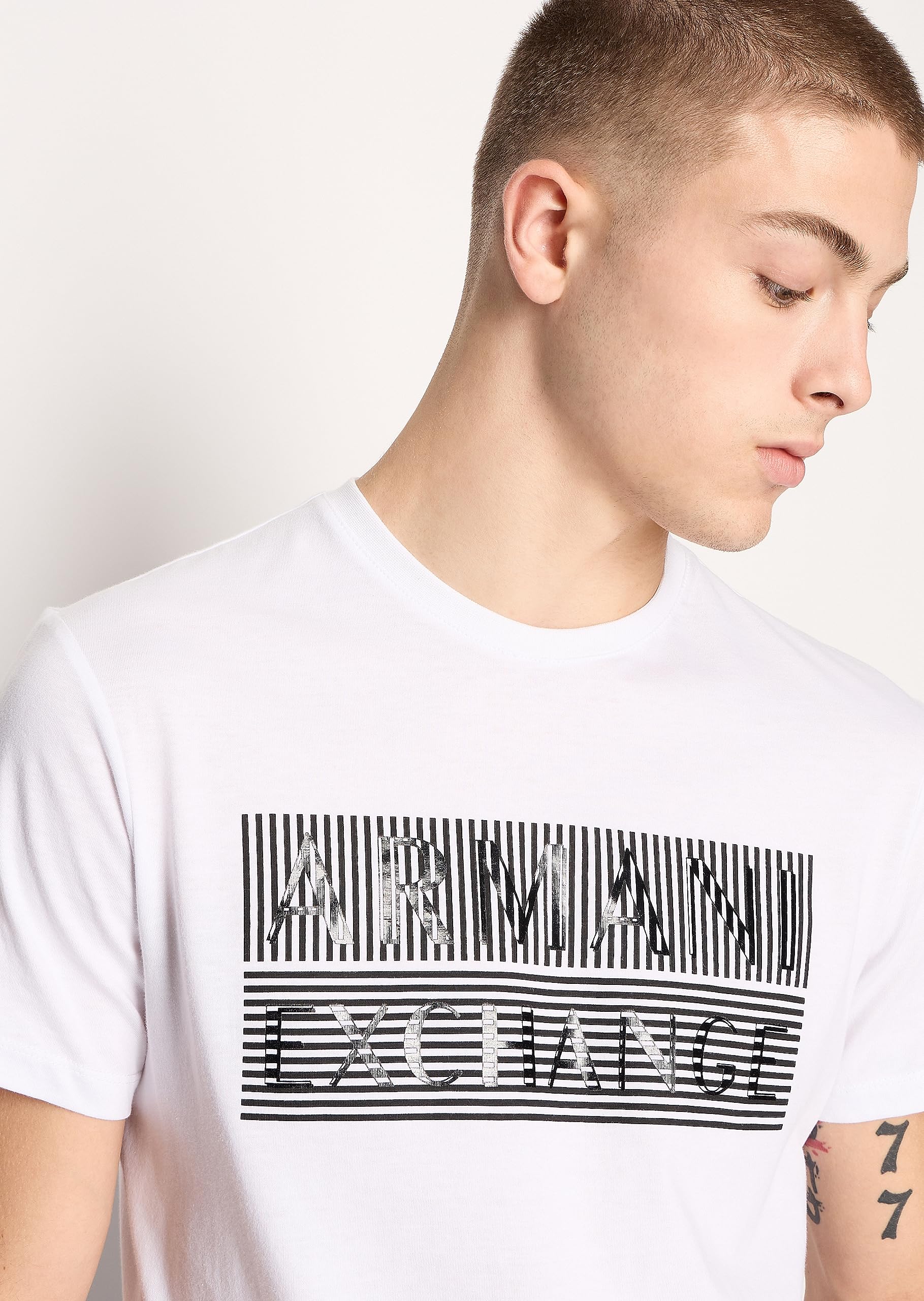 A | X ARMANI EXCHANGE Men's Slim Fit Illusion Box Logo Tee, White, L