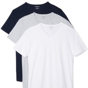 Emporio Armani Men's Cotton V-Neck T-Shirt, 3-Pack, Grey/White/Navy, Large