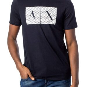 A|X ARMANI EXCHANGE mens Crew Neck Logo Tee T Shirt, Grid Logo Navy, X-Large US