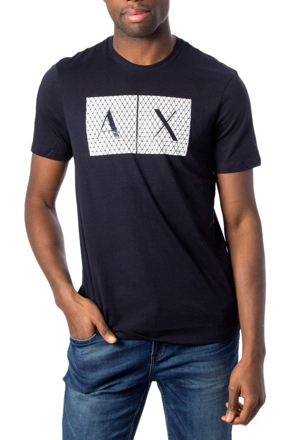 A|X ARMANI EXCHANGE mens Crew Neck Logo Tee T Shirt, Grid Logo Navy, X-Large US