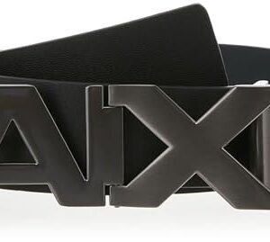 Armani Exchange Men's Leather Wide Logo Belt Buckle, black/phantom, 38