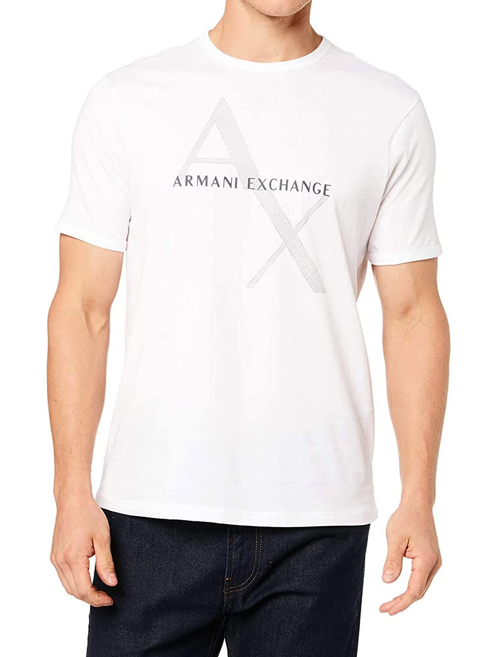 A|X ARMANI EXCHANGE mens Tonal and Contrast Logo Core Crew Neck T Shirt, Quilted Logo White, Medium US