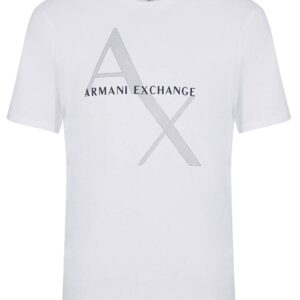 A|X ARMANI EXCHANGE mens Tonal and Contrast Logo Core Crew Neck T Shirt, Quilted Logo White, Medium US