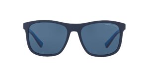 a|x armani exchange men's ax4049sf low bridge fit square sunglasses, matte blue/blue, 57 mm