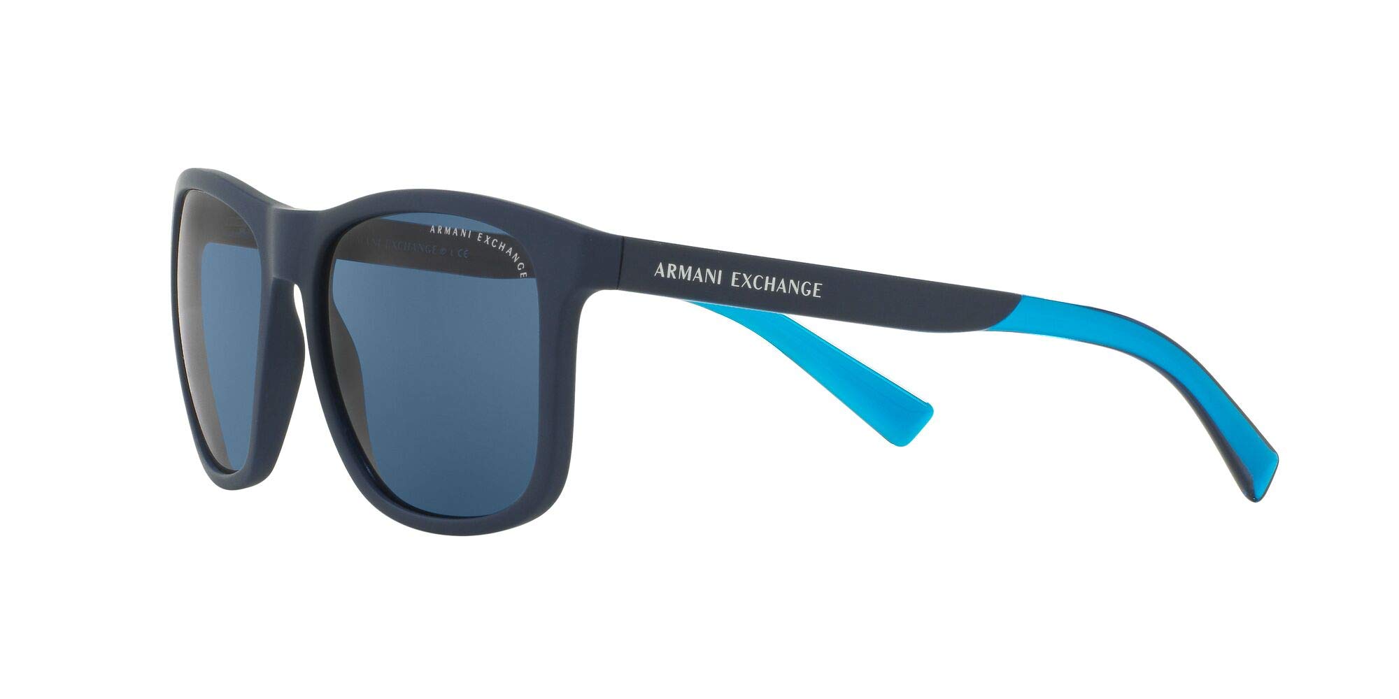 A|X ARMANI EXCHANGE Men's AX4049SF Low Bridge Fit Square Sunglasses, Matte Blue/Blue, 57 mm